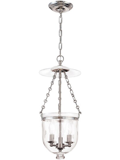 Hampton Bell Jar Hall Pendant With Etched Star Pattern In Polished Nickel.